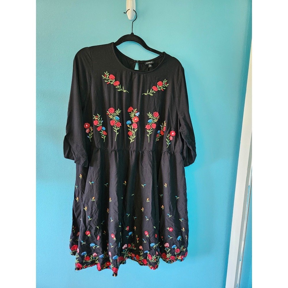 Torrid Black Floral Embroidered Babydoll Mini Dress Plus Size 3 (3x) - Picture 2 of 7
